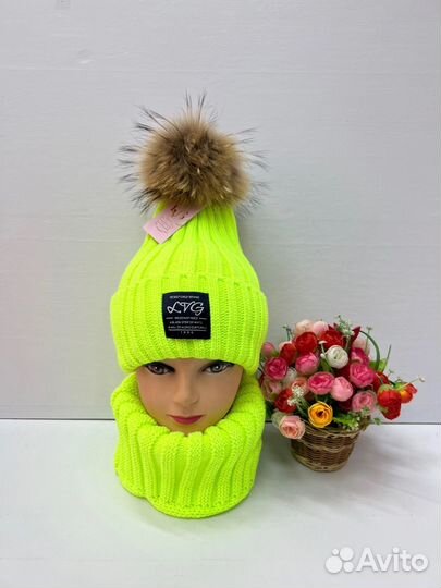 Шапки + снуд для девочек, зима, много расцветок