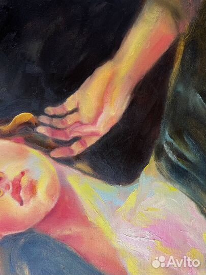Картина маслом оригинальная темный фон девушка