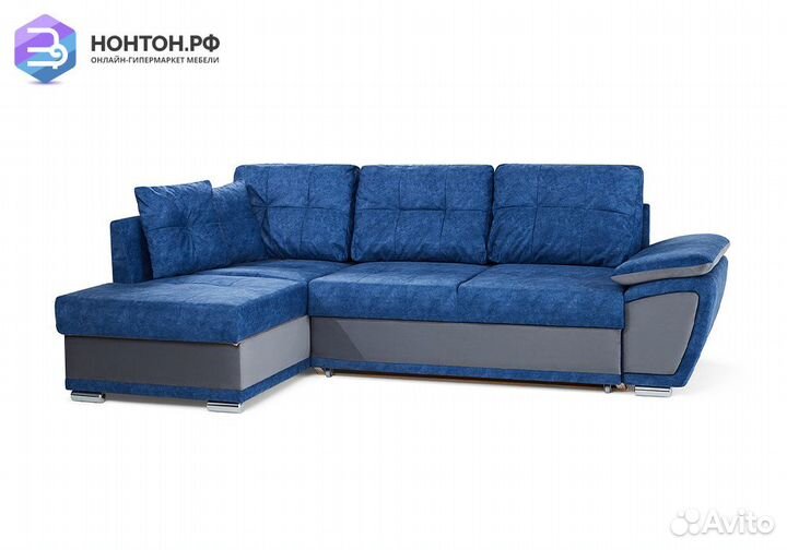 Диван угловой дельфин Риттэр синий / серый