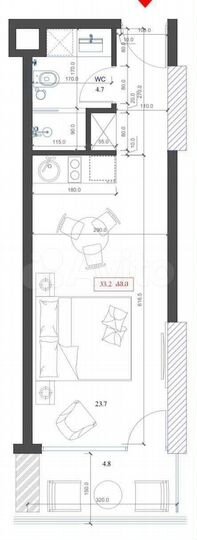 Квартира-студия, 33 м² (Грузия)