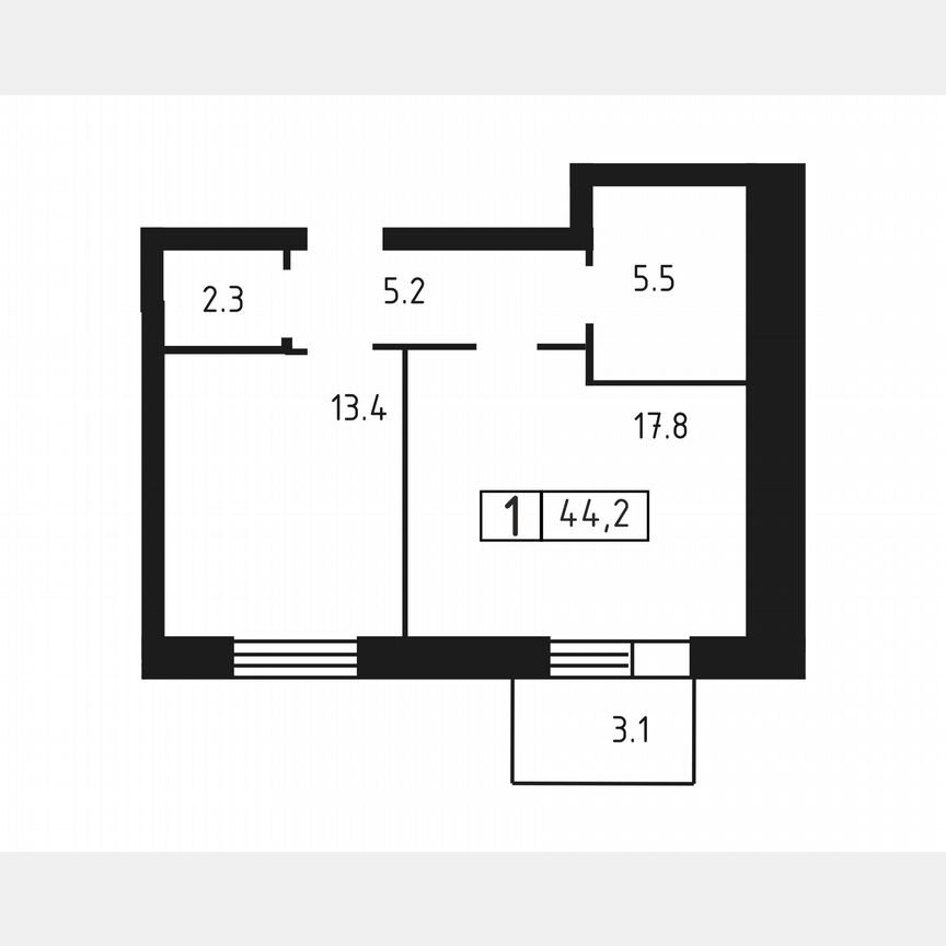 1-к. квартира, 44,2 м², 2/3 эт.