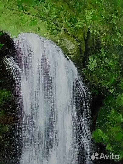 Картина маслом Пейзаж Лесной водопад холст на раме