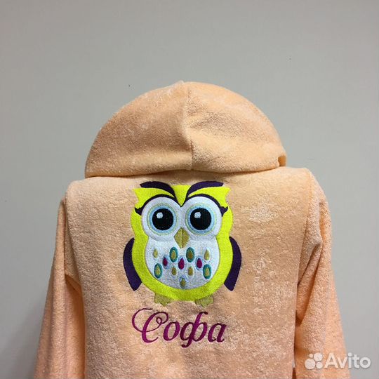 Детский халат с совой и именем 