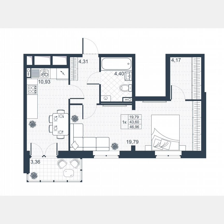 1-к. квартира, 45,3 м², 1/8 эт.