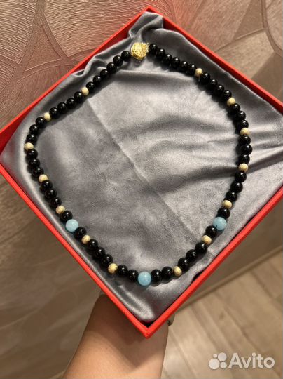 Колье аквамарин, стекло