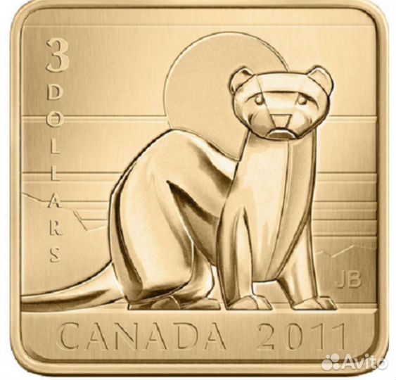 Монета серебро 2011 3 Канада Черноногий хорек