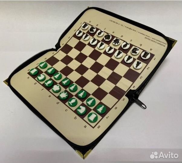Шахматы карманные магнитные(Чёр.футляр зел.фигур.)