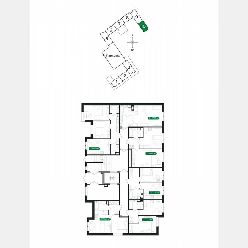 1-к. квартира, 31,3 м², 1/8 эт.