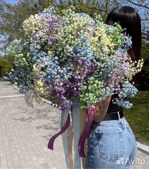 Радужная гипсофила, букет, цветы