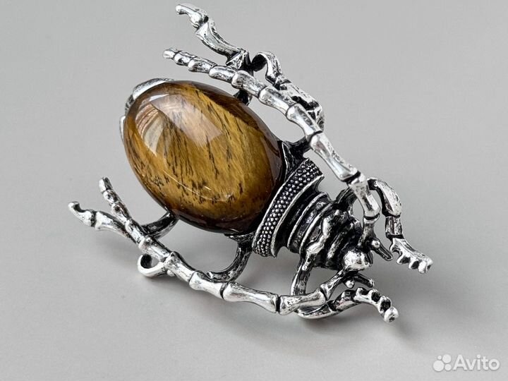 Брошь кулон подвеска натуральный тигровый глаз