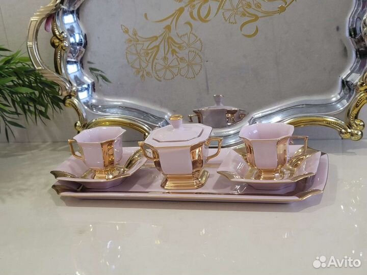 Сервиз кофейный Чехия розовый