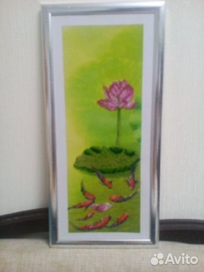 Лотос. Картина. Вышивка бисером. Триптих