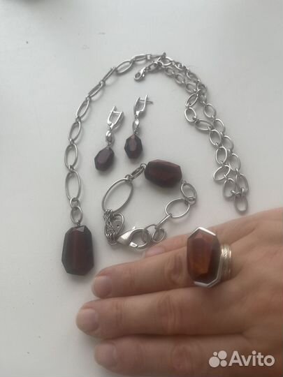 Серебрянный набор серьги, браслет,кулон, кольцо