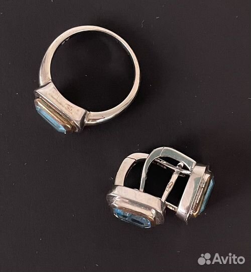 Серебряный комплект серьги кольцо