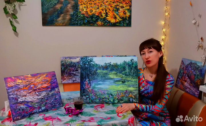 Пейзаж маслом картина пруд лес Художник Свинар Ок