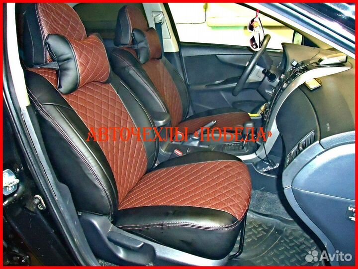 Чехлы Toyota Corolla 10 из экокожи чёрно-коричневы