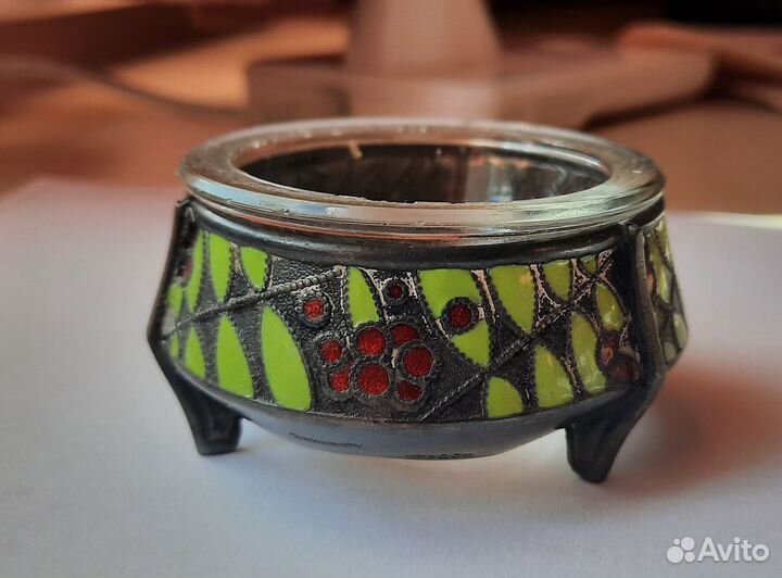 Солонка мельхиор эмали с ложечкой СССР