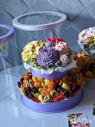 Съедобный букет, цветы из зефира, из сухофруктов