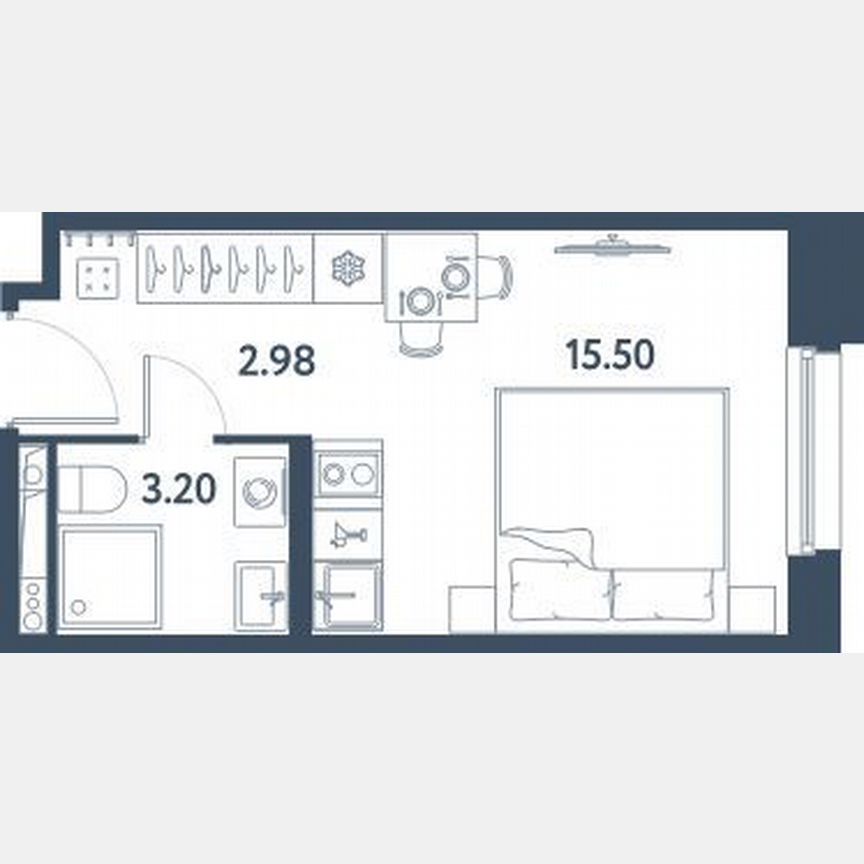 Апартаменты-студия, 21,7 м², 3/16 эт.