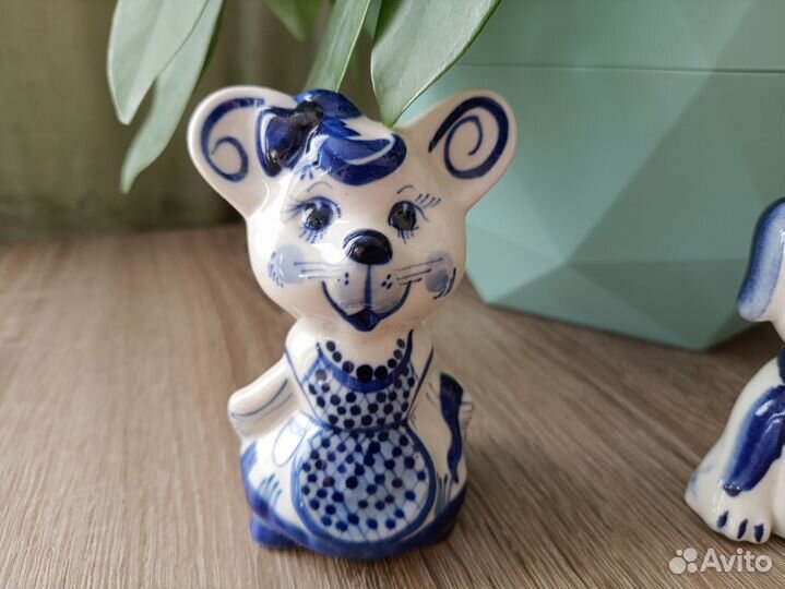 Фигурки Гжель мышка собака