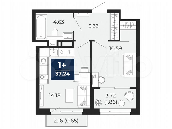 1-к. квартира, 37,2 м², 13/21 эт.