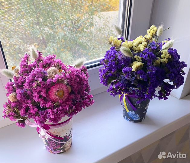 Мини букеты из сухоцветов в стаканчиках