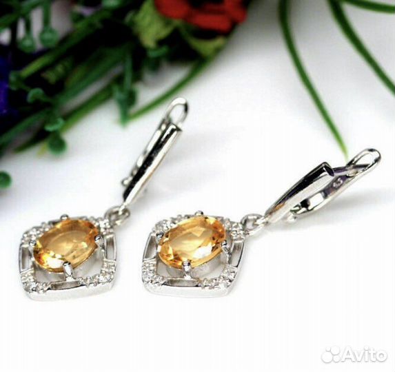 Серебряные серьги с цитринами