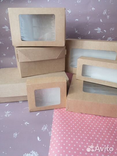 Крафт коробки с окном контейнер подарочный