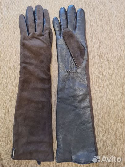 Перчатки женские длинные кожаные