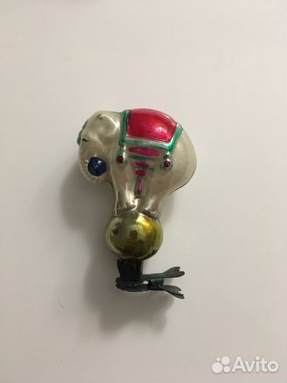 Елочная игрушка СССР «Слон на шаре»