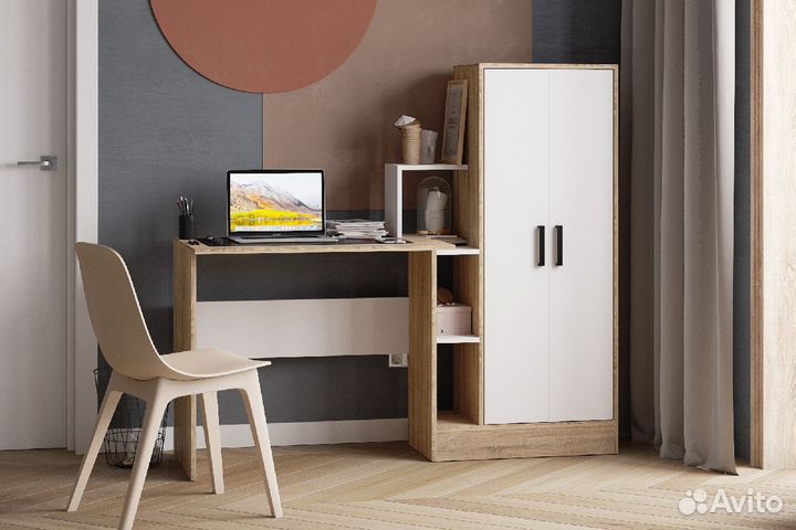 Компьютерный стол со шкафом Сонома/белый скм-1