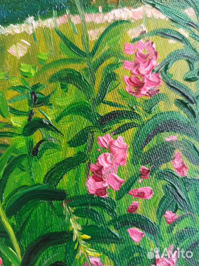 Картина маслом Иван-чай 30*20