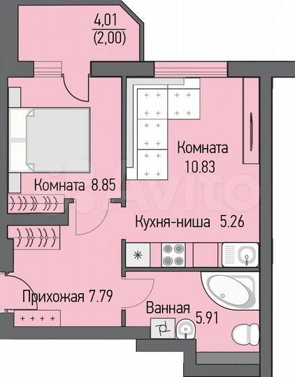2-к. квартира, 42,7 м², 14/16 эт.