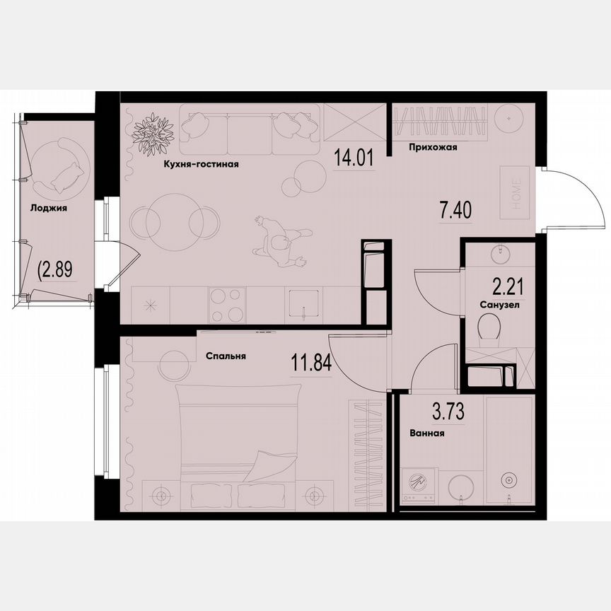 1-к. квартира, 40,1 м², 10/12 эт.
