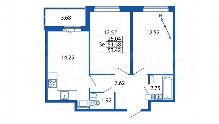 2-к. квартира, 53,3 м², 11/12 эт.