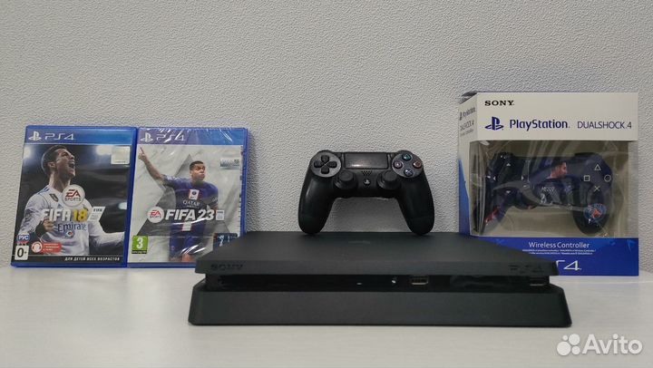 Sony PS4 Slim + 2 геймпада + подписка и 190 игр