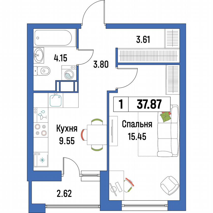 1-к. квартира, 37,9 м², 9/16 эт.