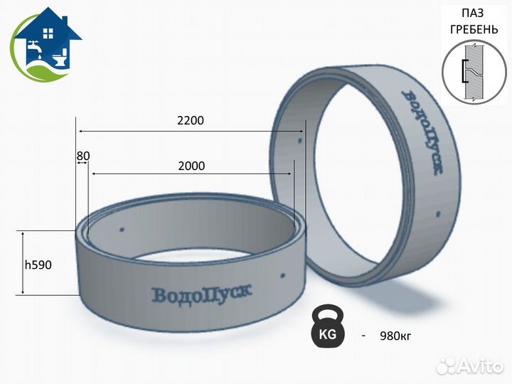 Жб кольцо сквозное кс 20-6 паз/гребень гост