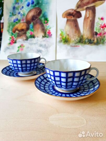 Чайная пара лфз ф. Тюльпан, рис.Кобальтовая клетка