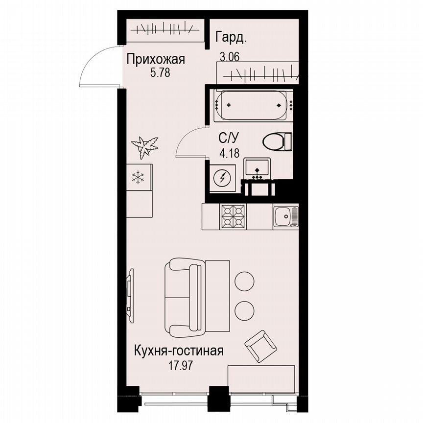 Квартира-студия, 31 м², 6/6 эт.