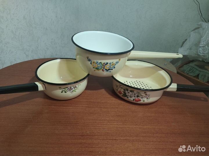 Ковш эмалированный, дуршлаг