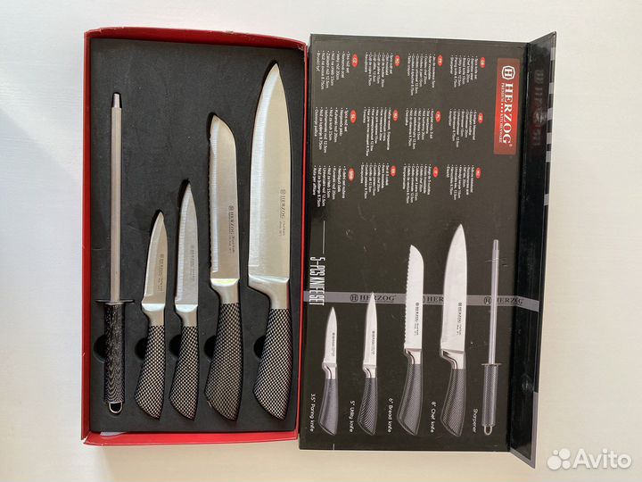 Набор из 4 кухонных ножей + точилка