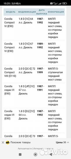 Шрус Toyota Camry/Corolla GSP 659005