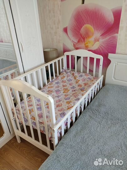 Кроватка+матрас+бортики с балдахином
