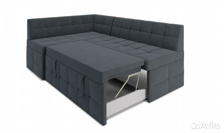 Кухонный угловой диван дельфин Атлантис велюр серо