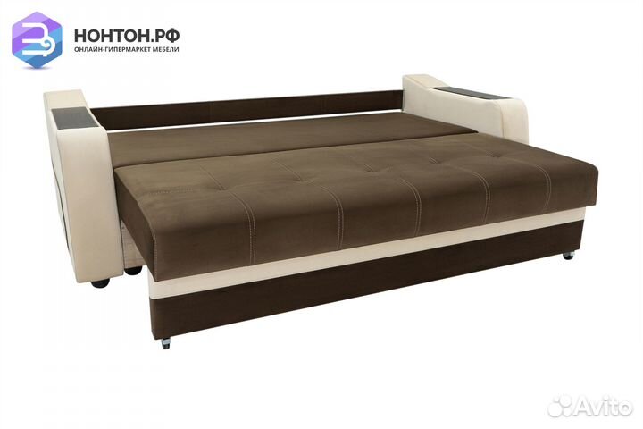 Диван еврокнижка Бостон бежевый / коричневый