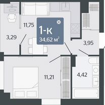 1-к. квартира, 34,6 м², 8/8 эт.