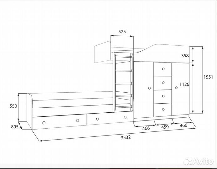 Двухъярусная кровать Сонома/Розовый
