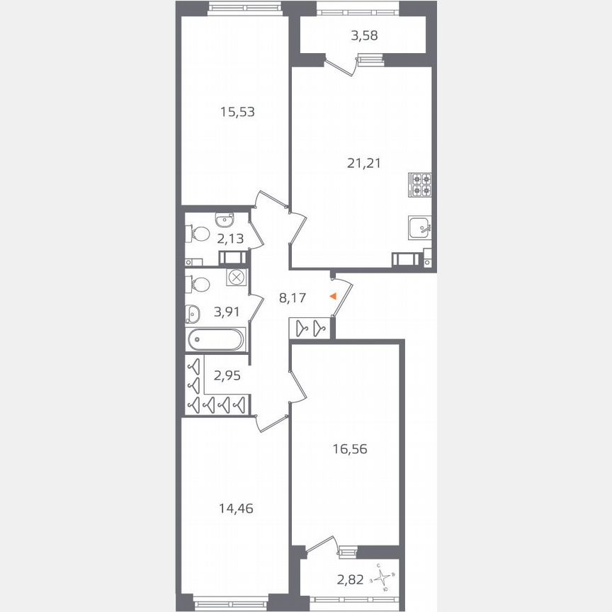 3-к. квартира, 88,1 м², 6/16 эт.