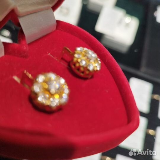 Серьги с бриллиантами малинка СССР 750 пр крупные